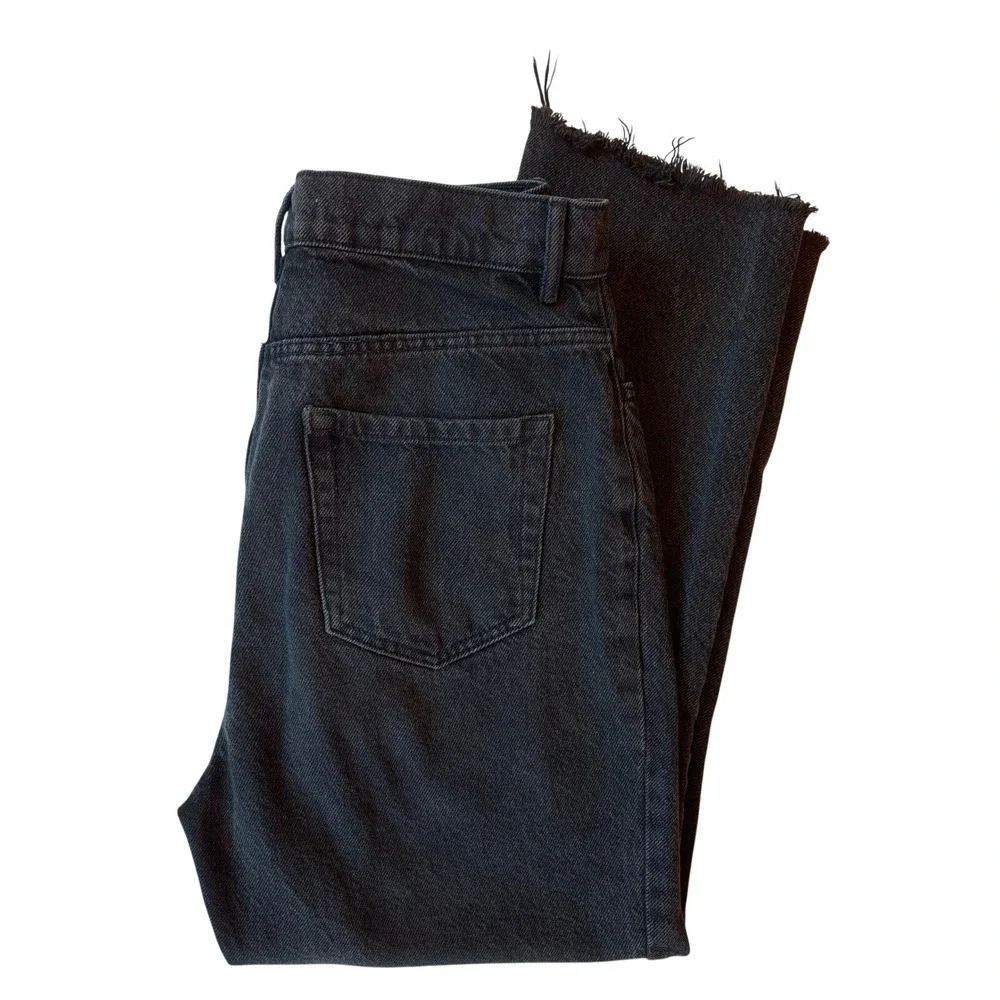 PacSun High Rise Straight Leg Jeans Womens 28 Black Frayed Hem Button Fly Denim‎